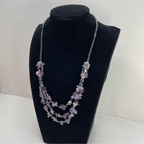 Artisan Designed Genuine Amethyst Stones & Spinel Beaded Necklace - Picture 6 of 10